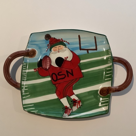 Vietri Italy Old Saint Nick Football Handled Square Platter New - Picture 1 of 4